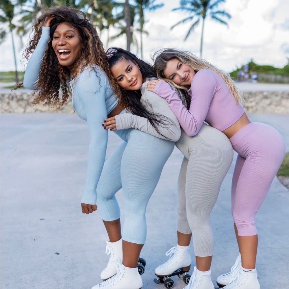 Workouts By Katya Blue Ribbed Leggings